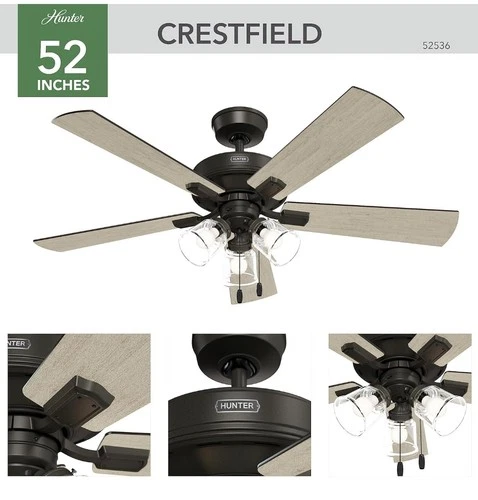 Hunter Fan- Crestfield - Noble Bronze- 5 Blade Ceiling Fan W/Light Kit - Picture 3 of 10