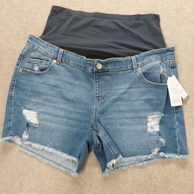 NEW Time & Tru Maternity Jean Shorts Plus Size XXL 20 Full Belly Panel 5'' Inseam