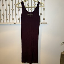 New 195 Enza Costa Rib Silk Tank Midi Dress XS Dark Purple Scoop Neck Bodycon