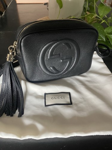 Authentic Gucci Disco Crossbody Black Pebbled Leather Small Handbag Shoulder Bag