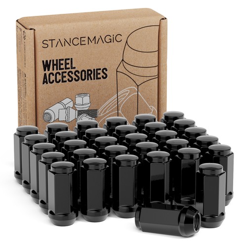 32pc 9/16"x18 Lug Nuts Black XL Long Bulge Cone Seat for 8-Lug Trucks 9/16-18
