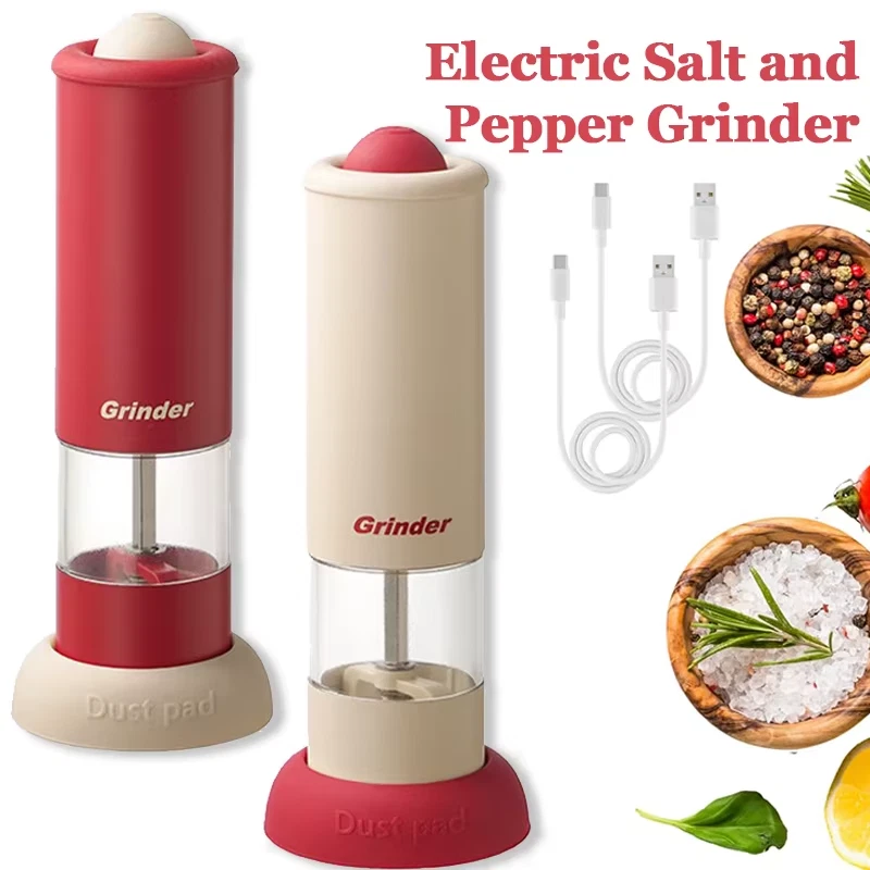Electric Salt and Pepper Grinder Rechargeable Mills Adjustable One-Hand Button