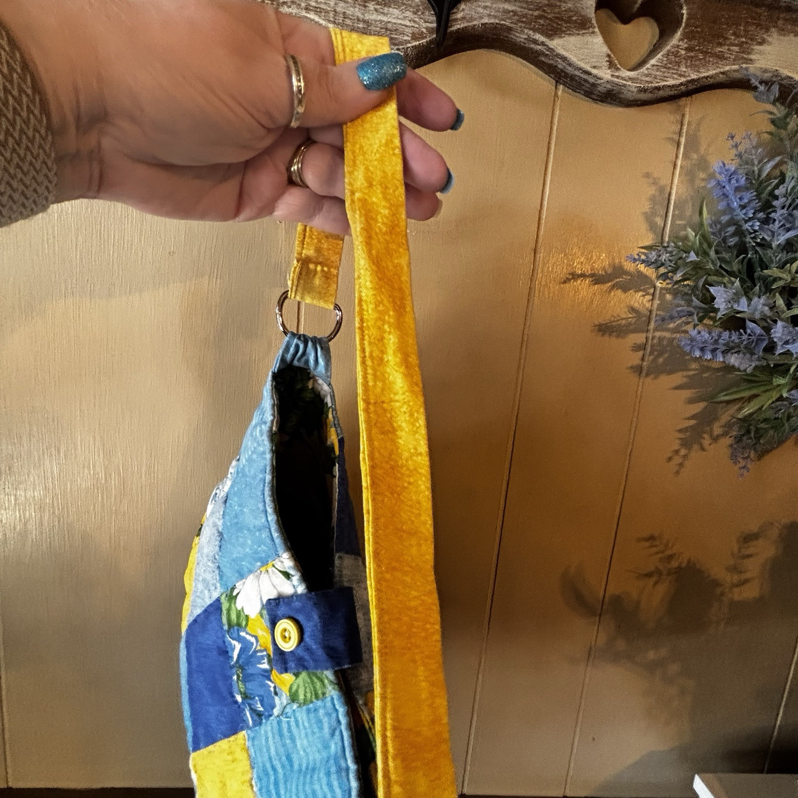 Handmade Patchwork Bucket Purse Spring Colors Blu… - image 13