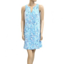 Lilly Pulitzer Shell Printed Tank Mini Dress Cotton Beach Resort Blue S 282435