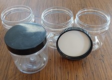72 Clear, PET Plastic 4 Oz Jars With Black Smooth Plastic-Lined Lids. New.