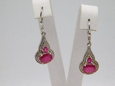 DESIGNER STS STERLING SILVER RUBY STONE DANGLING EARRINGS