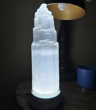 Large 1 Foot Tall Selenite Lamp With White Light Rotating Base