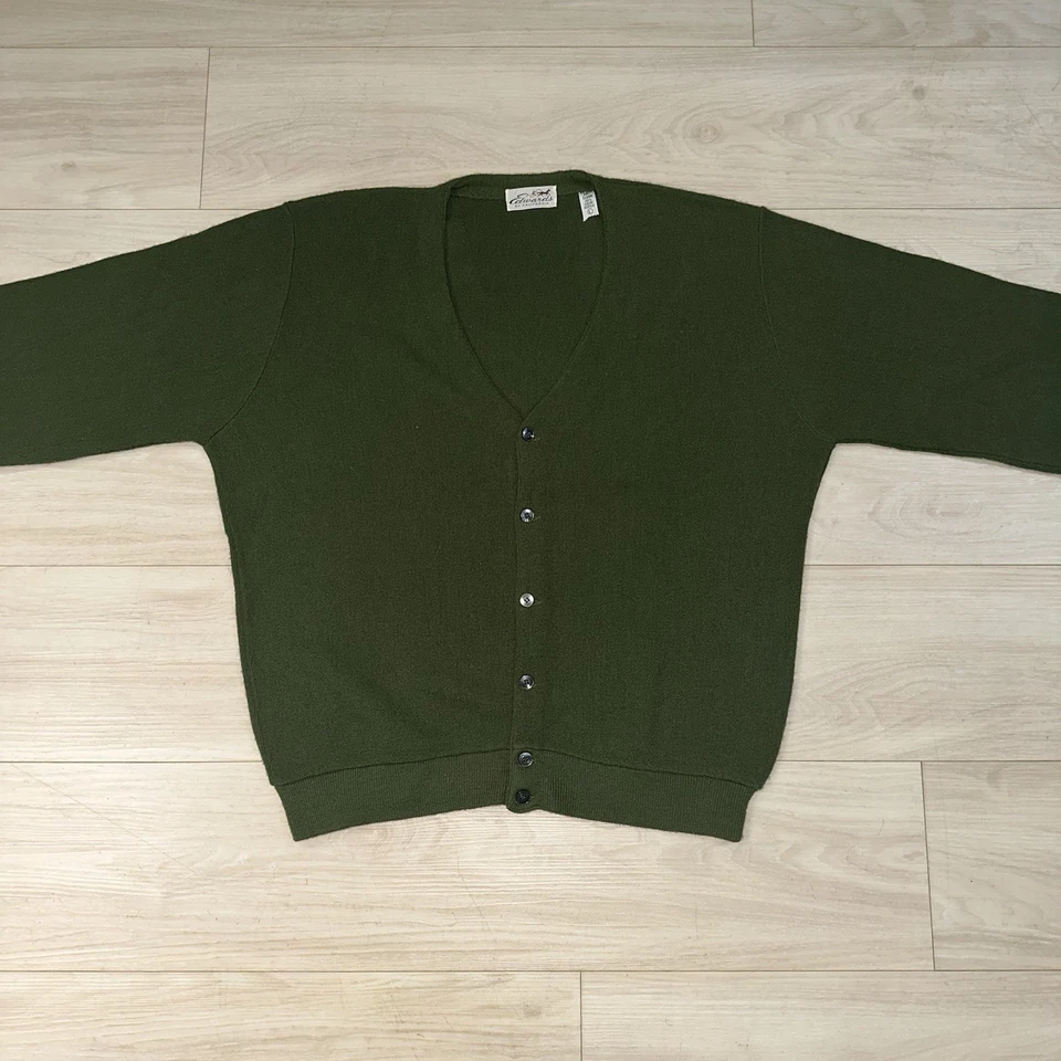 Cárdigan suéter vintage Edwards of California para hombre talla XL verde con botones años 80 Foto 2 de 4