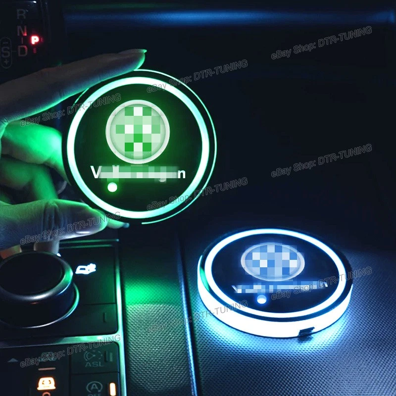 2x Luces LED portavasos USB de 7 colores para automóvil decoración ambiental aptas para Atlas Golf R Taos Foto 3 de 4