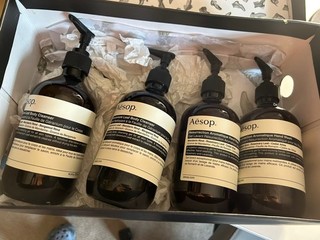 Limpiador corporal de hojas de geranio y lavado de manos Aesop 4 botellas vacías con bomba