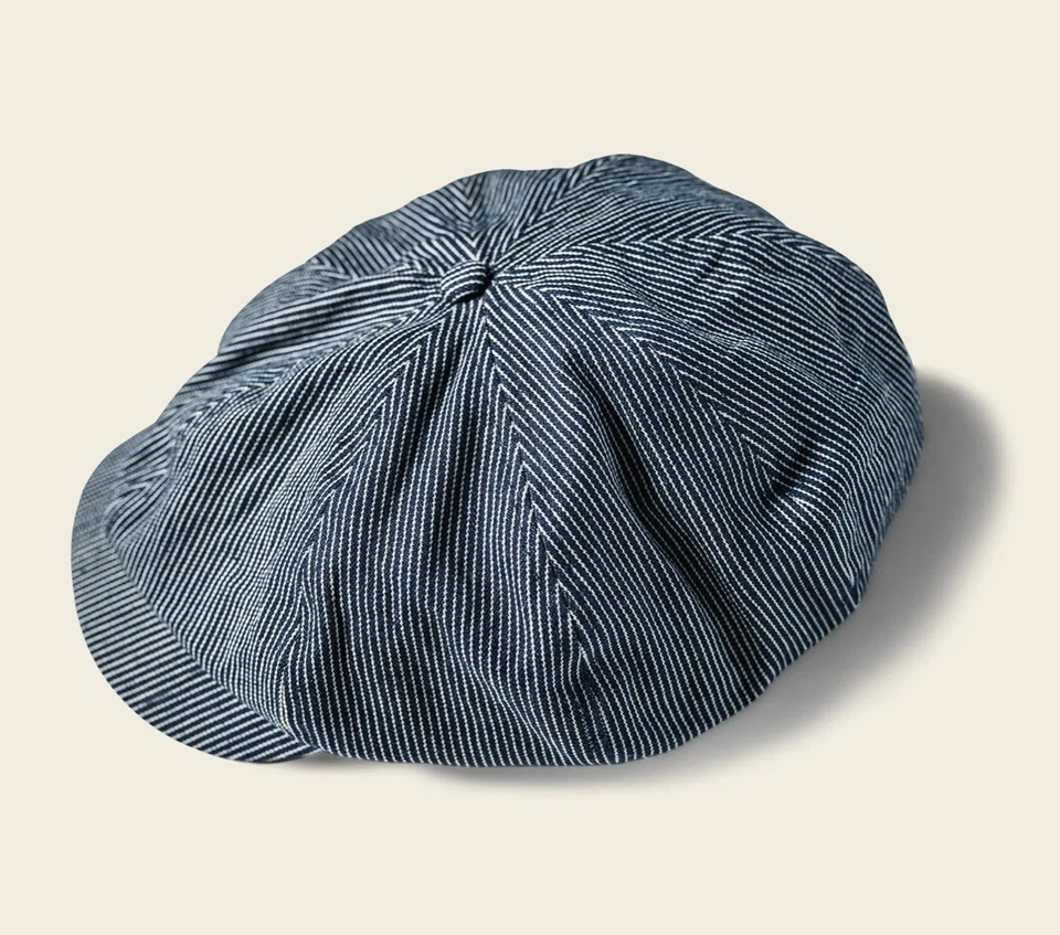 Striped Denim Newsboy Cap Bronson Non Stock Mfg. USA SHIP 100% Cotton - Image 3 of 4