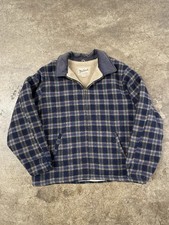 Vintage Woolrich Wool Plaid Heavy Jacket Sherpa Lined Size L Corduroy Collar