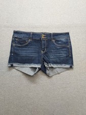 Mudd Women Denim Short 9 Blue Cuffed Hem Low Rise Stretch Button Summer Beach