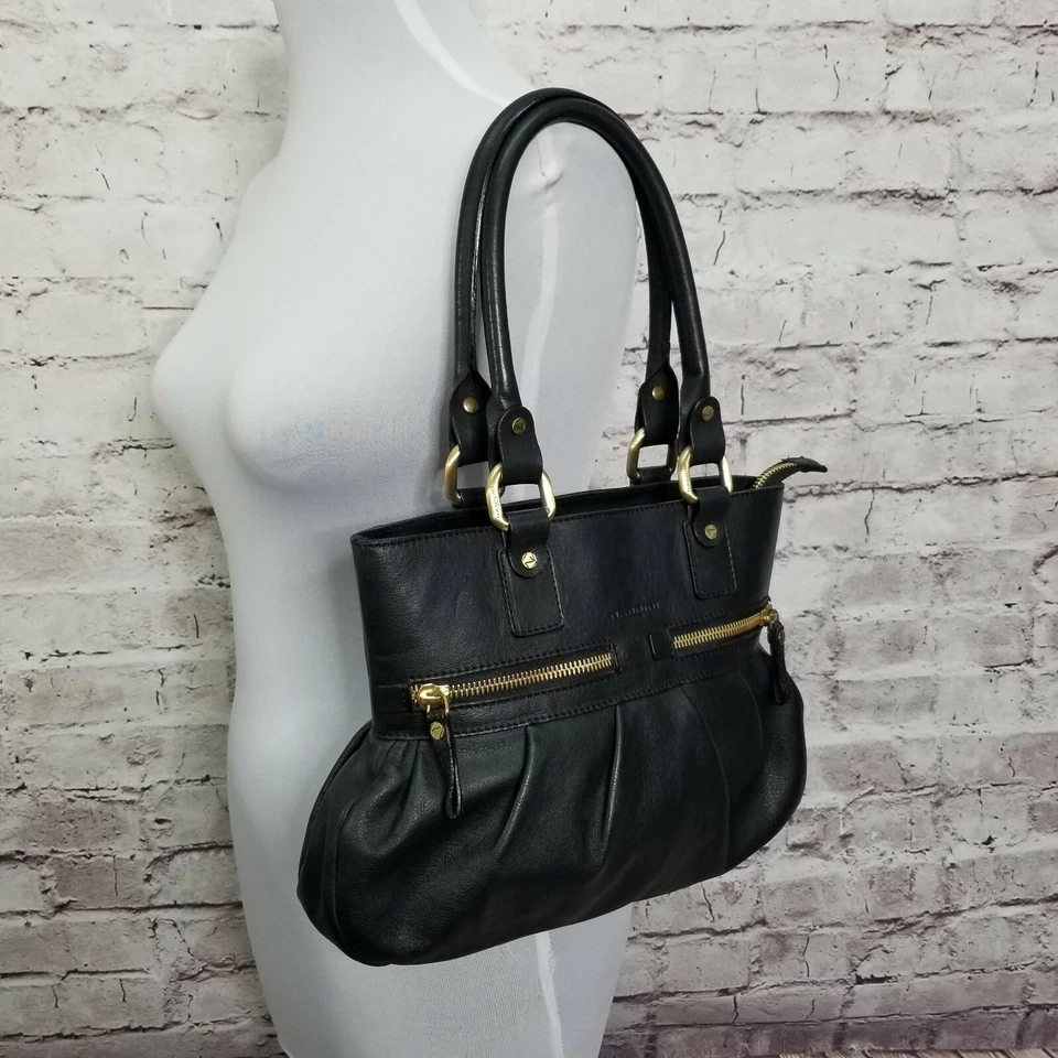 Bolso de Mano Nannini Italia Negro Cuero Genuino Herrajes Dorados Rumania Foto 3 de 4