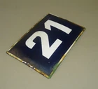 Old Vintage Enamel Porcelain Tin Sign Street House Door Number 21, Used