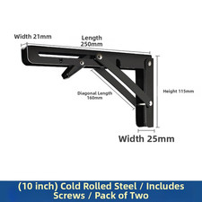 Fold Down Shelf Brackets Pair Cold Rolled Steel Triangular Support for Cabinets
