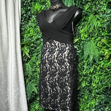 Adrianna Papell Dress 12 Black Lace Surplice V-Neck Formal Cocktail NEW 4280