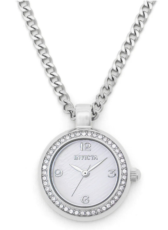 Invicta Mini Angel 49931 Reloj Colgante Collar Plata MOP Cristal Para Mujer Nuevo