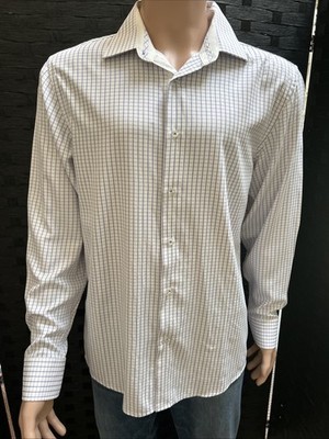Men's Monza by Ross Milano (L) 16.5 White Tailored Fit Check Casual Button Shirt