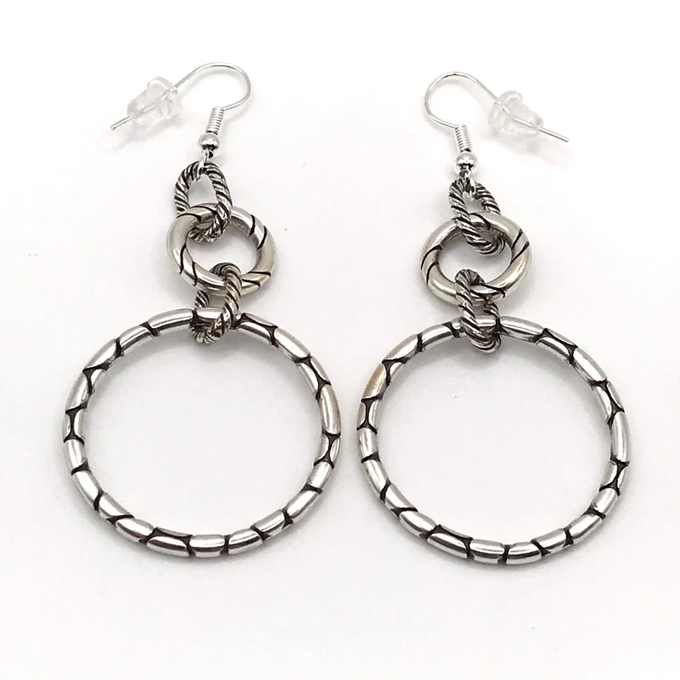 Pendientes BRIGHTON Colgantes Gota 2.5" Placa de Plata Círculo Western Boho Ligeros Foto 2 de 4