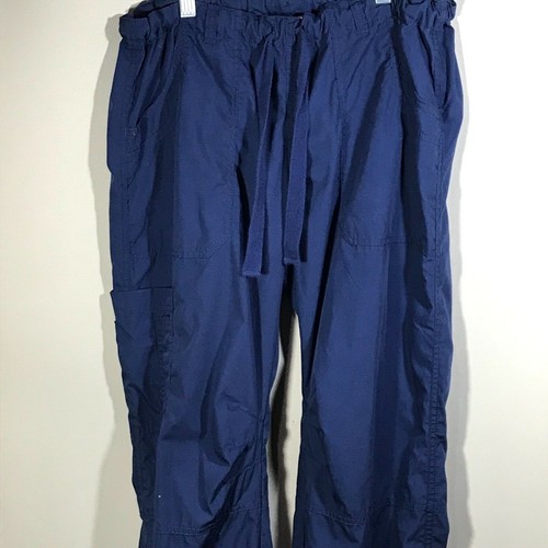 IZZY Scrubs Women Sz S Navy Blue BOTTOMS Cinch Waist 6 POCKETS #7469 Peaches - Picture 5 of 7