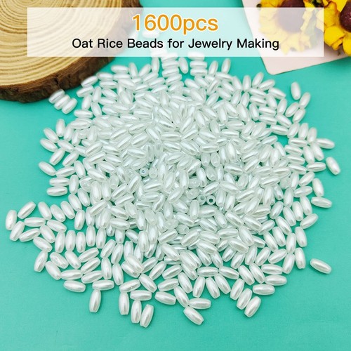 1600pcs Oat Rice Beads for Jewelry Making,4 x 8mm White Pearl Oval Pearl Bead... - Picture 2 of 7