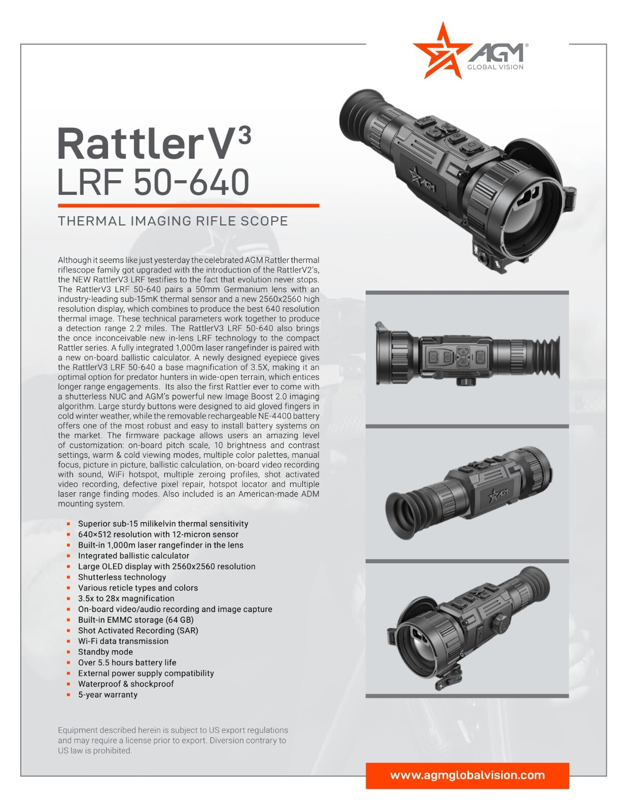 AGM Rattler V3 LRF 50-640 Thermal Weapon Sight (Free 10-Hr Battery Pack!)