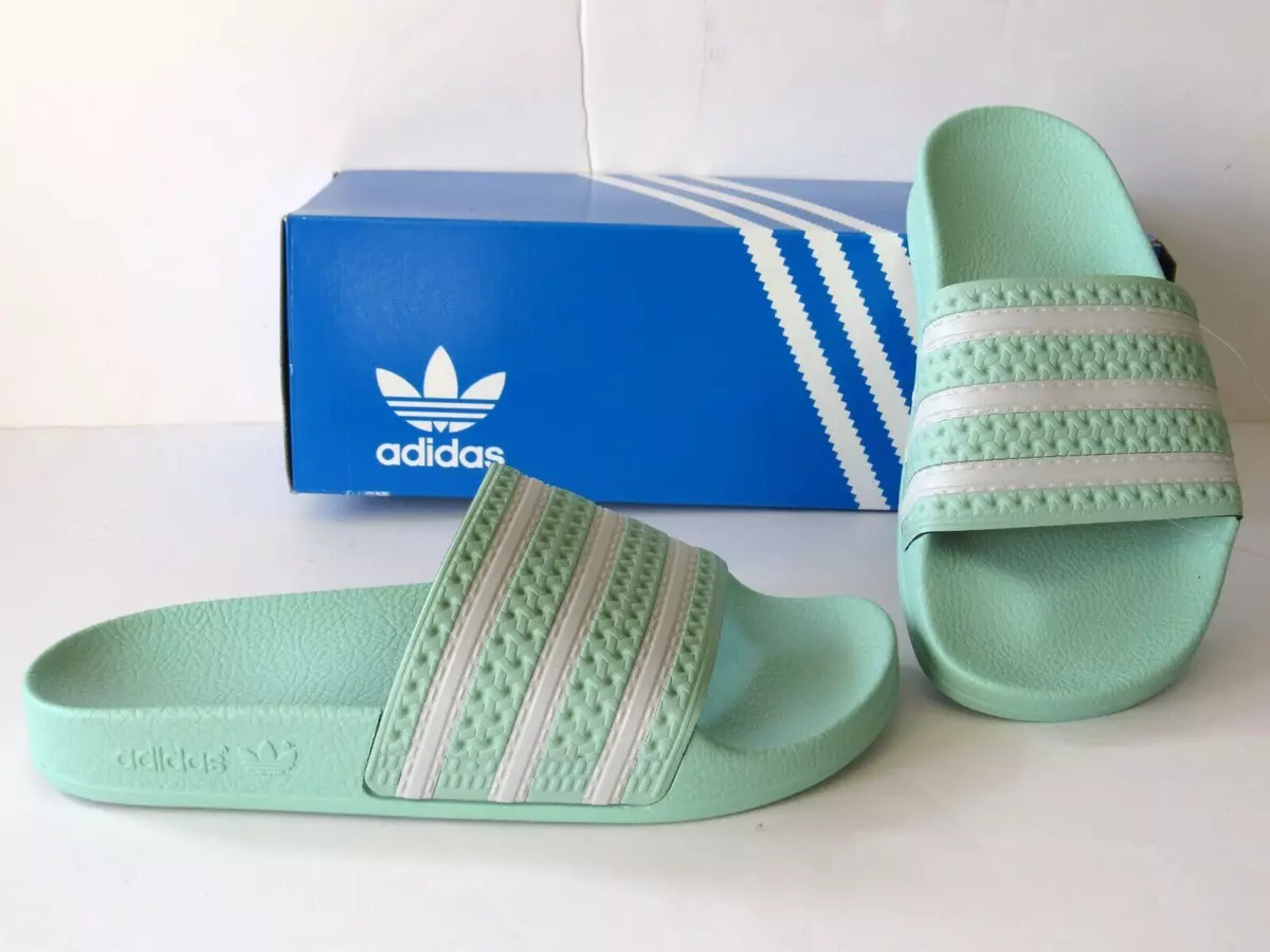 adidas Adilette Comfort Green White 3 Stripes Sport Slide Sandals Mens size 4
