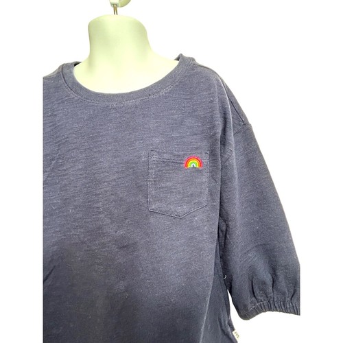 Gap Kids Girls T-Shirt S 6-7 Navy Long Sleeve Rainbow Embroidered Pocket Left - Picture 3 of 8