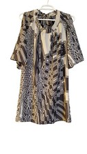 GLAM Cold Shoulder Round Neck Sheath Dress S Brown Tan Geometric Artwear Fun