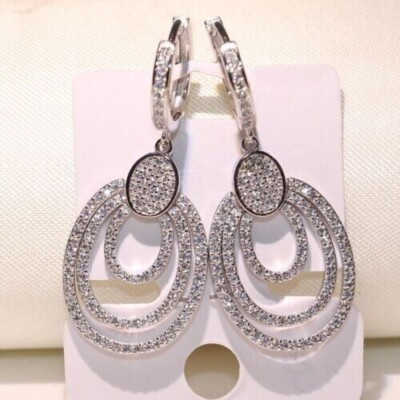 1.80Ct Lab Created Diamond Round Beautiful Dangle Earrings 14K White Gold Plated