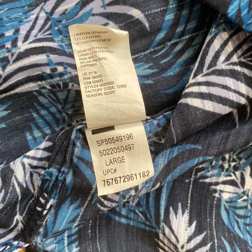Van Heusen Air Aloha Shirt L 16 - 16.5 Leaf Print Navy Blue S/S Pocket Soft EUC - Picture 9 of 10
