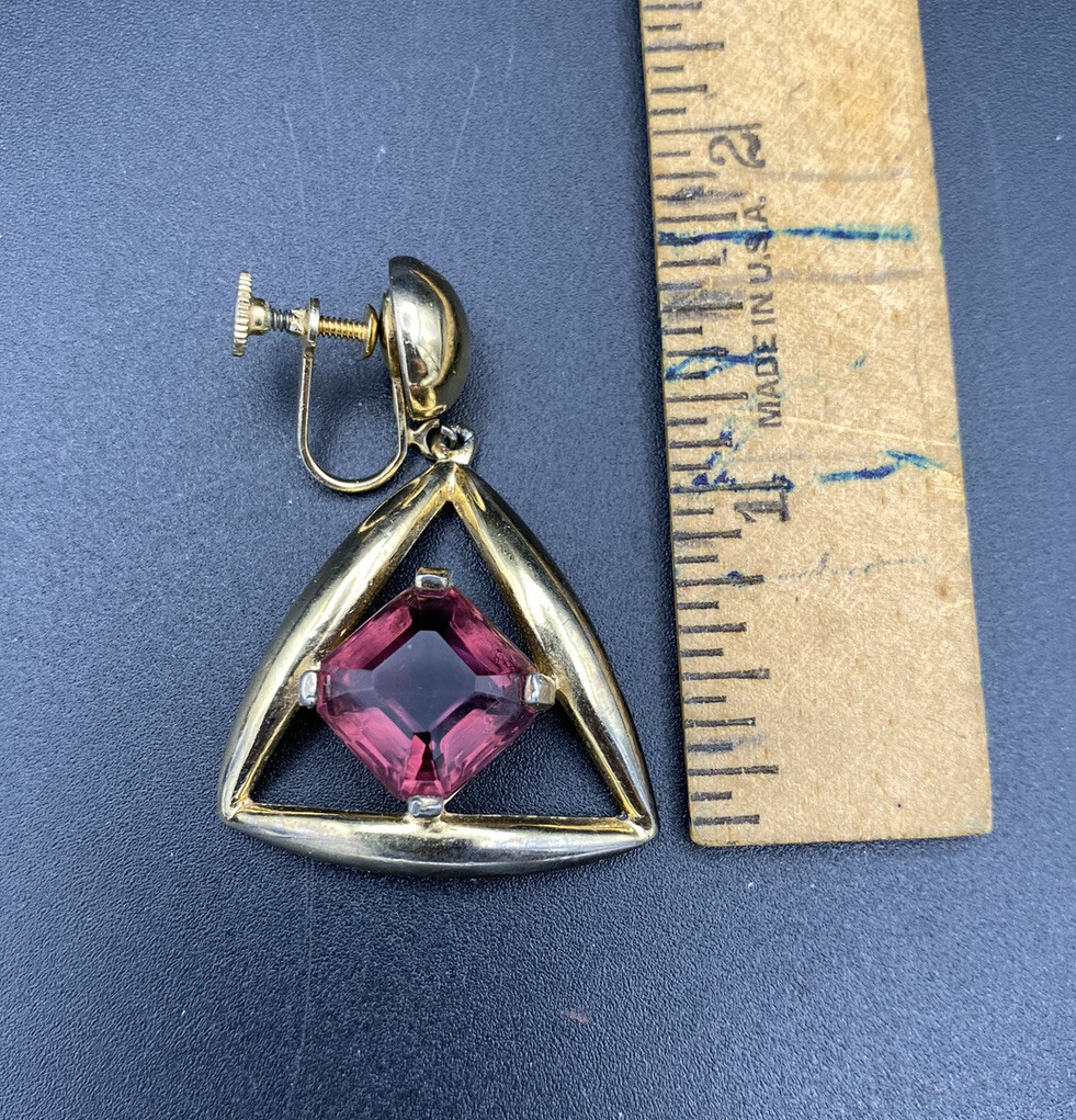 Vintage Statement Triangle Dangle Earrings With B… - image 7