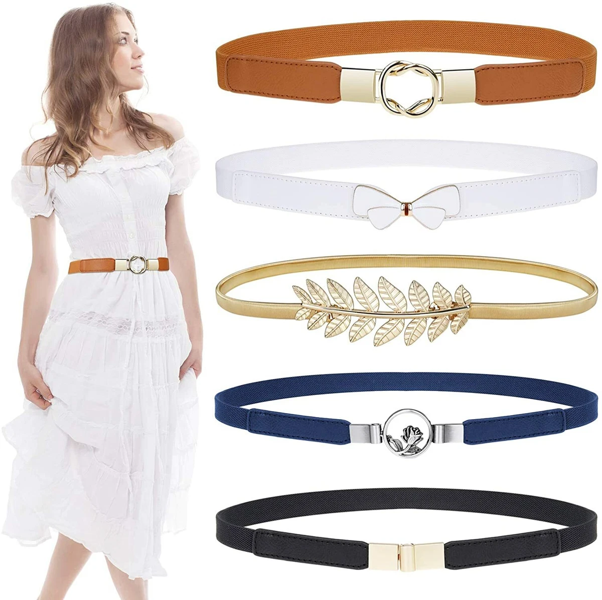 Skinny Belts for Women 5 Pack,EAONE Fashion Dress Belts Stretch