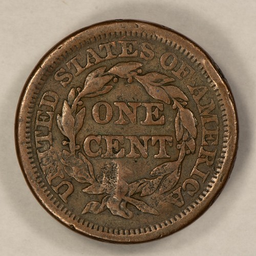 1854 1c Braided Hair Large Cent - Counterstamp GTP - VF Coin - SKU-Z5111 - Picture 4 of 4