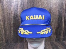 Vintage Kauai Hawaiian Headwear Blue Mesh Trucker Hat Cap Snapback Gold Leaf