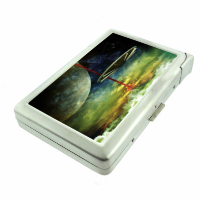UFO Cosmos Em5 Cigarette Case with Built in Lighter Metal Wallet