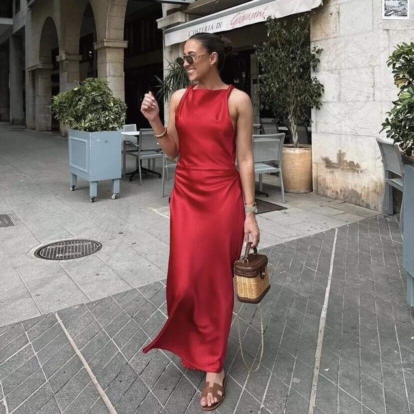Midi Dress Red Dress Beige Shoes Magda Butrym Red Luxury Designer  Collection Coveti - Main Image