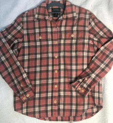 LRL Ralph Lauren Flannel Shirt Women’s Pink Plaid Petite S Button Long  Sleeve
