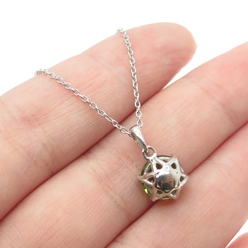925 Sterling Silver Real Round-Cut Peridot Cable Chain Necklace 18" - Picture 2 of 7