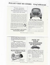 Two Original 1963 Volkswagen Beetle vintage print ads: "Pick up VW in Europe."