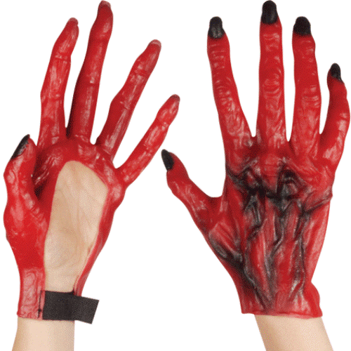LATEX GREEN MONSTER DINOSAUR DRAGON ZOMBIE RED DEVIL COSTUME HANDS CLAWS GLOVES - Picture 3 of 3