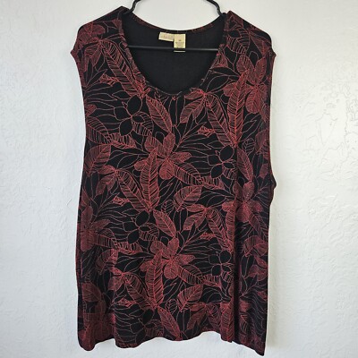 Vtg Linden Hill Sz 3X Women Floral Blouse Red Black whimsigoth Stretch Career