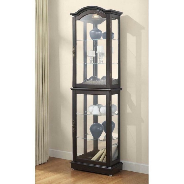 Floor Standing Walnut Lighted Curio Display Cabinet Walnut