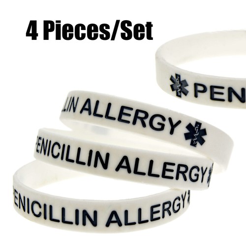 4x Penicillin Allergy Alert Bracelets - Adult Medical ID Silicone Wristbands - Picture 15 of 15