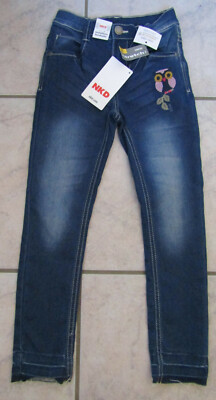 Mädchen Hose mit Eulen-Stickerei blau NEU mit Etikett