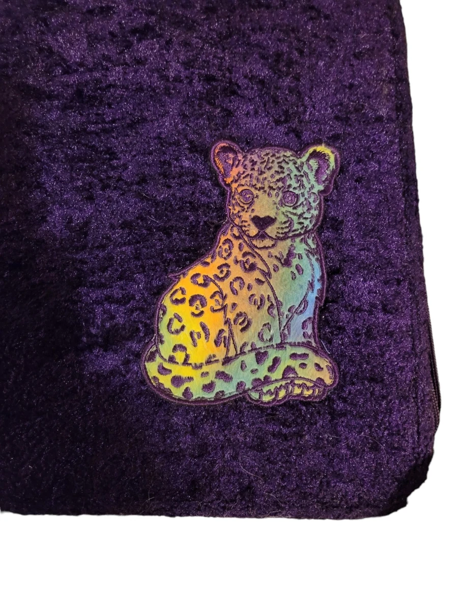 VINTAGE LISA FRANK 3 RING ZIPPER BINDER FUZZY PURPLE RAINBOW LEOPARD CUB