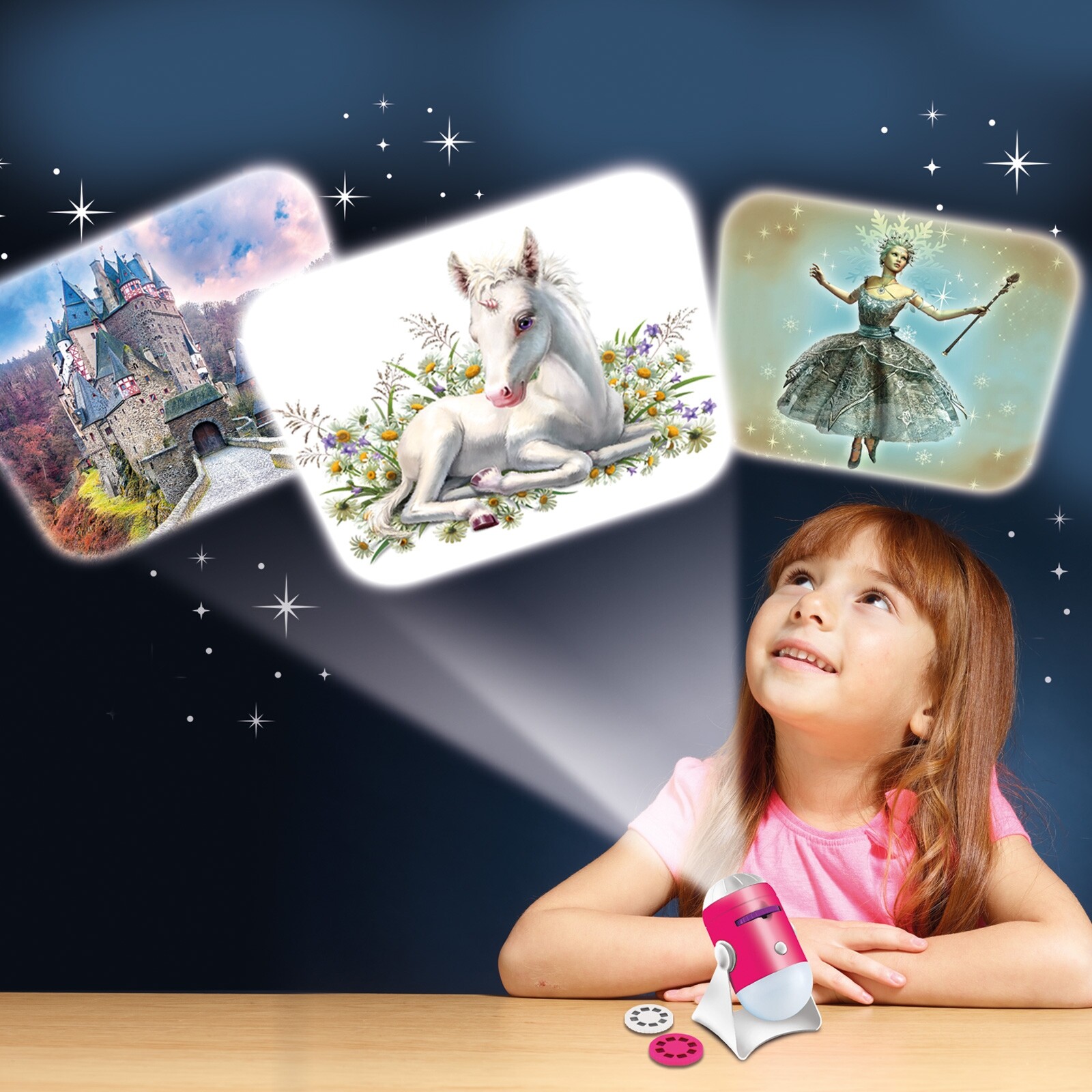 Fairy Tale Projector and Night Light - story book, mini, bedtime, unicorn, princ