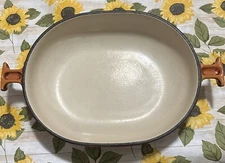 VTG Le Creuset Orange Enamel Cast Iron #29 Enzo Mari La Mama Open Baker- France