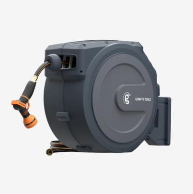 Giraffe Tools Retractable Garden Water Hose Reel Wall Mounted 1/2-IN 100-FT Gray
